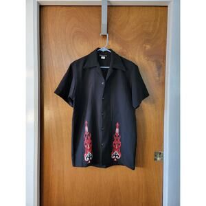 Vintage Men's Johnny Suede Black Rockabilly Button Up Shirt - Sz: L